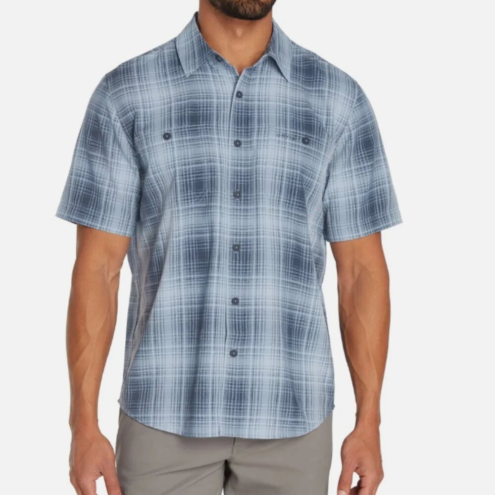 Orvis Men's Short Sleeve Woven Tech Shirt Blue Size L